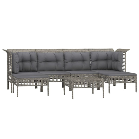 7-delige Loungeset met kussens poly rattan grijs MeubelReus