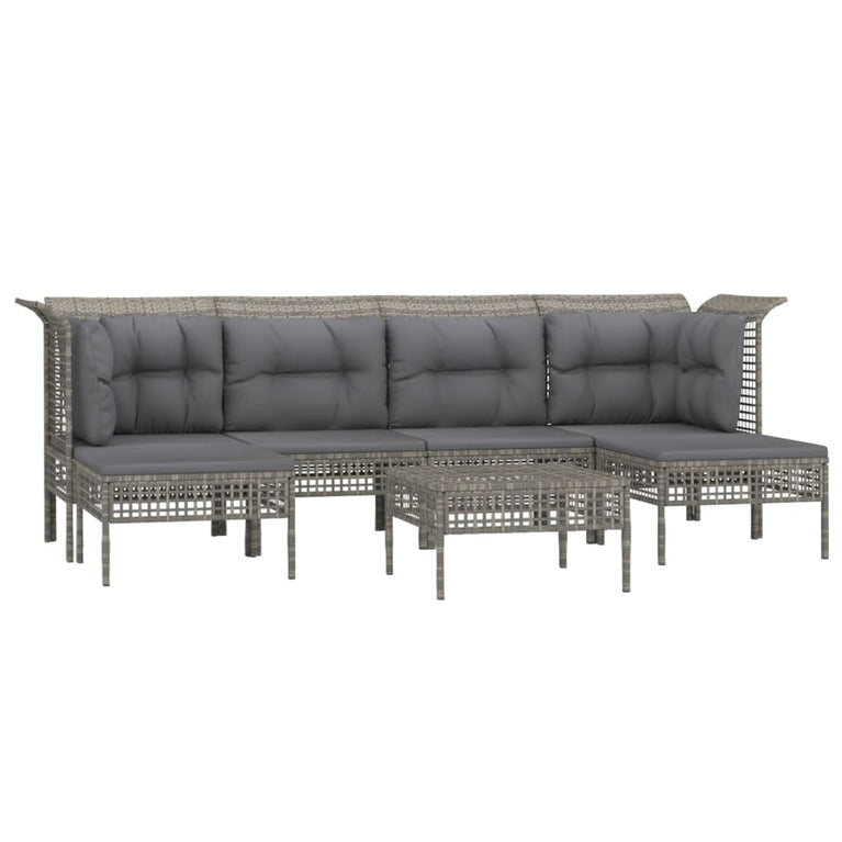 7-delige Loungeset met kussens poly rattan grijs MeubelReus