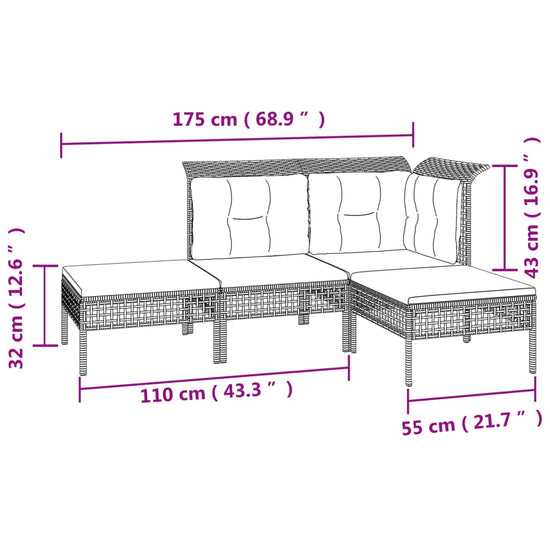 7-delige Loungeset met kussens poly rattan grijs MeubelReus