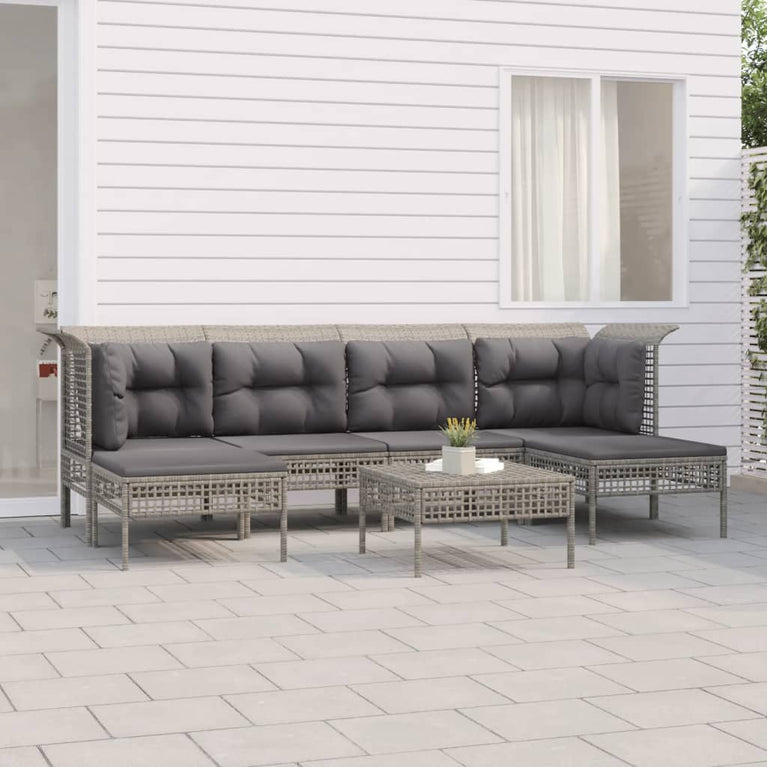 7-delige Loungeset met kussens poly rattan grijs MeubelReus