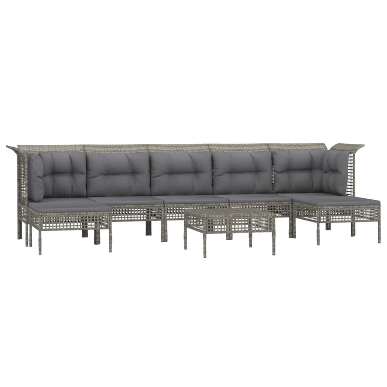 8-delige Loungeset met kussens poly rattan grijs MeubelReus