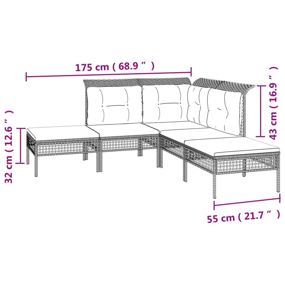 8-delige Loungeset met kussens poly rattan grijs MeubelReus