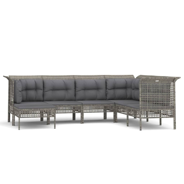 7-delige Loungeset met kussens poly rattan grijs MeubelReus
