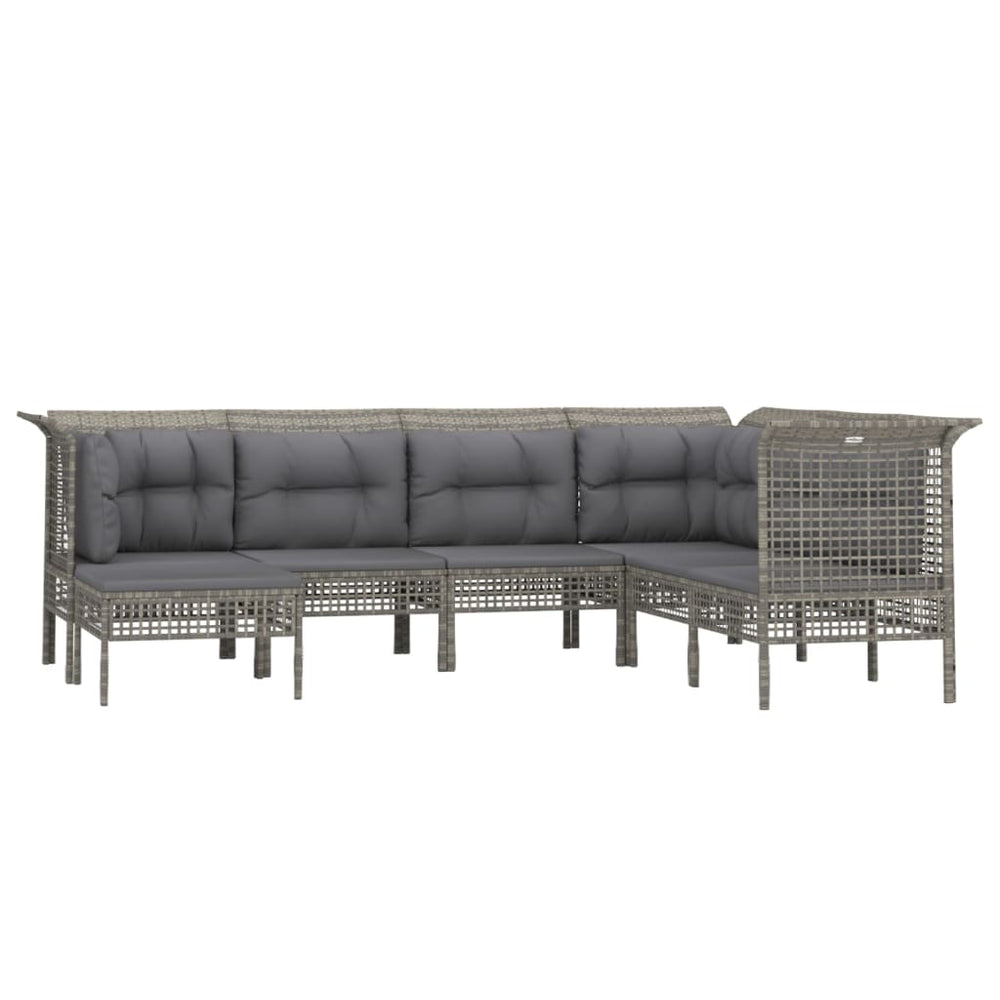 7-delige Loungeset met kussens poly rattan grijs MeubelReus