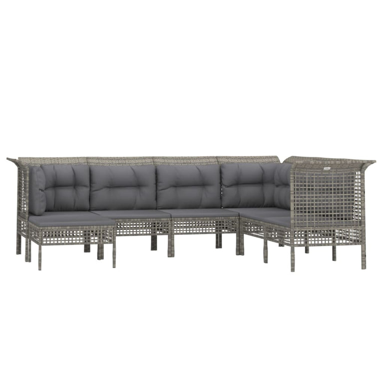 7-delige Loungeset met kussens poly rattan grijs MeubelReus
