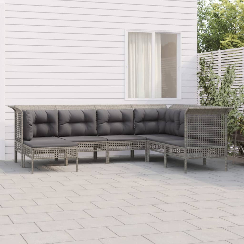 7-delige Loungeset met kussens poly rattan grijs MeubelReus