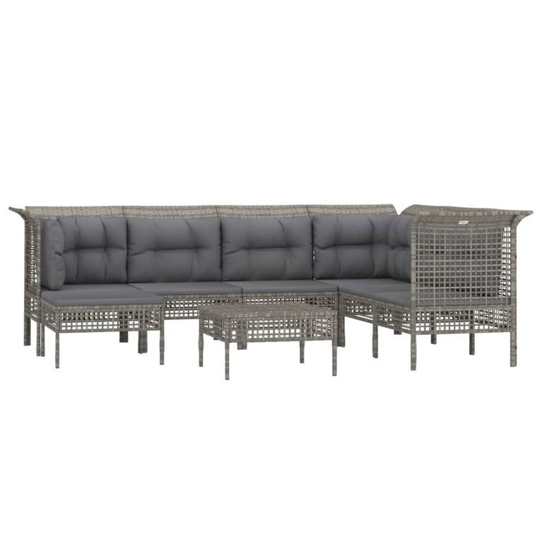 8-delige Loungeset met kussens poly rattan grijs MeubelReus