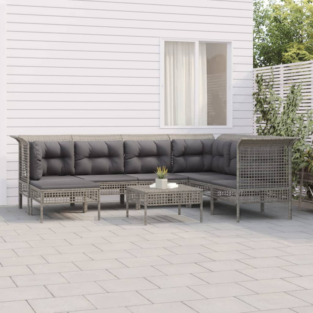 8-delige Loungeset met kussens poly rattan grijs MeubelReus
