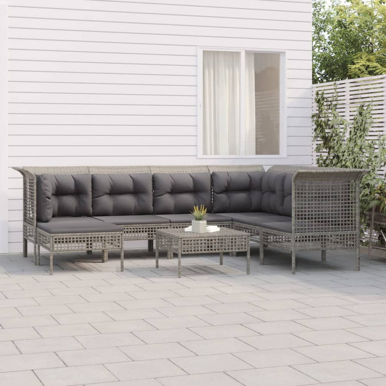 8-delige Loungeset met kussens poly rattan grijs MeubelReus