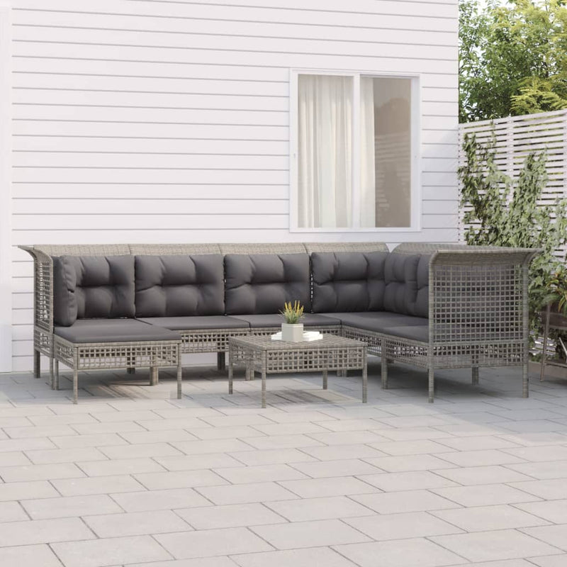 8-delige Loungeset met kussens poly rattan grijs MeubelReus