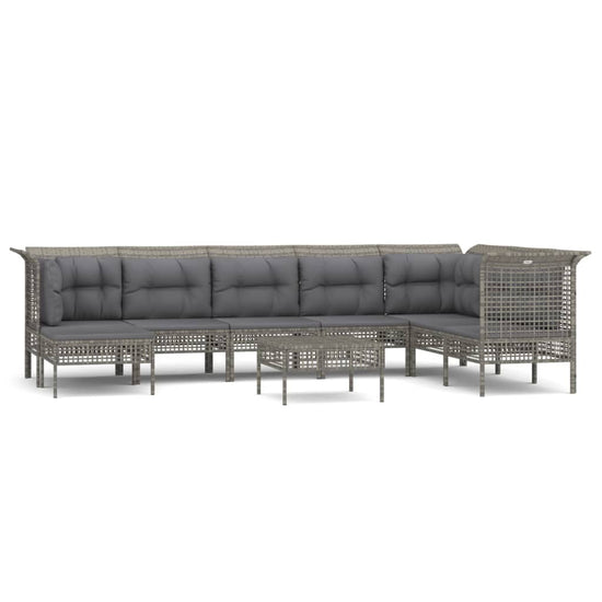 9-delige Loungeset met kussens poly rattan grijs MeubelReus