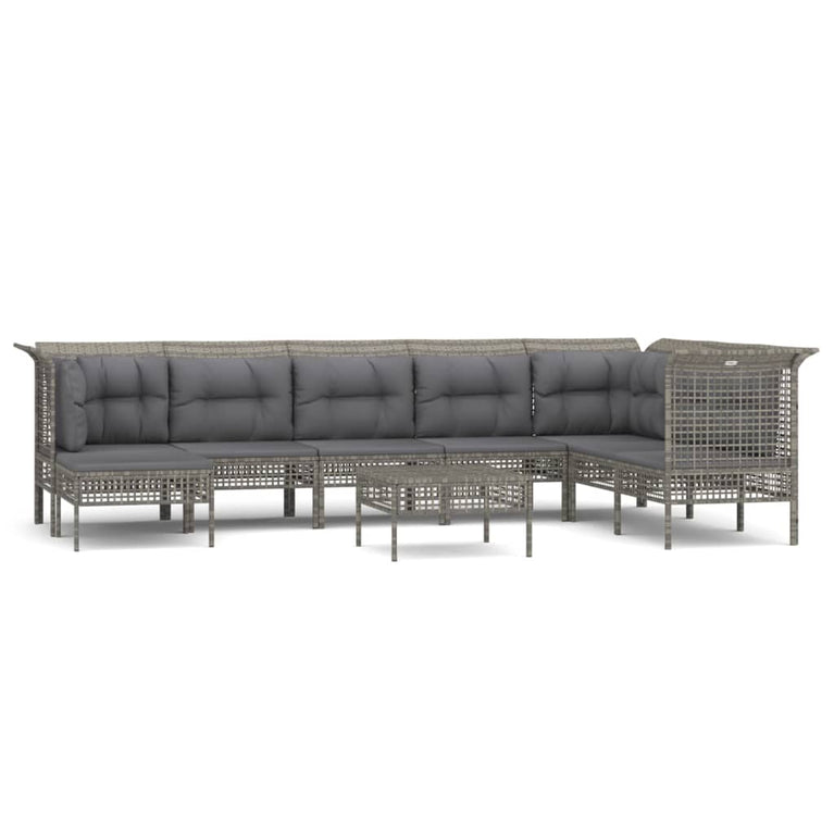 9-delige Loungeset met kussens poly rattan grijs MeubelReus