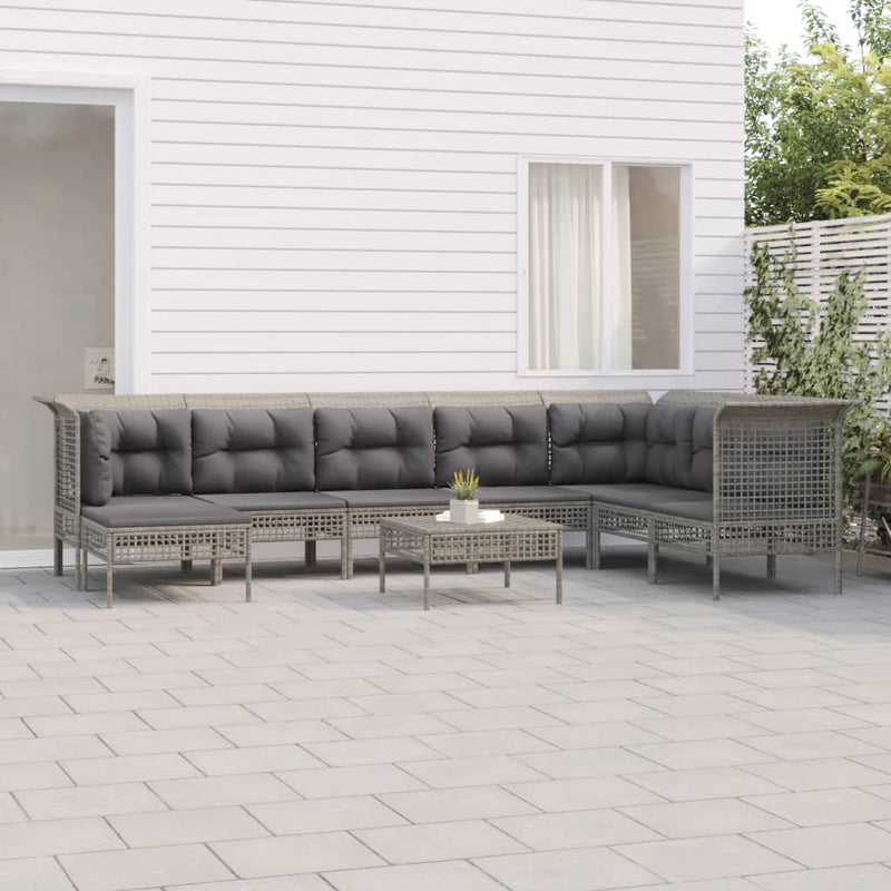 9-delige Loungeset met kussens poly rattan grijs MeubelReus