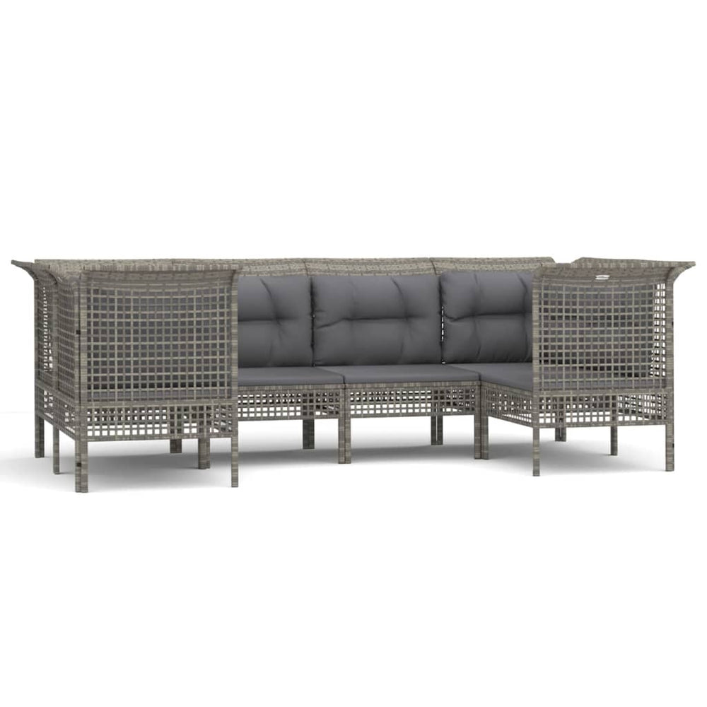 6-delige Loungeset met kussens poly rattan grijs MeubelReus