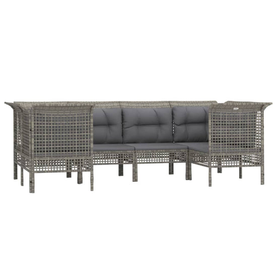 6-delige Loungeset met kussens poly rattan grijs MeubelReus