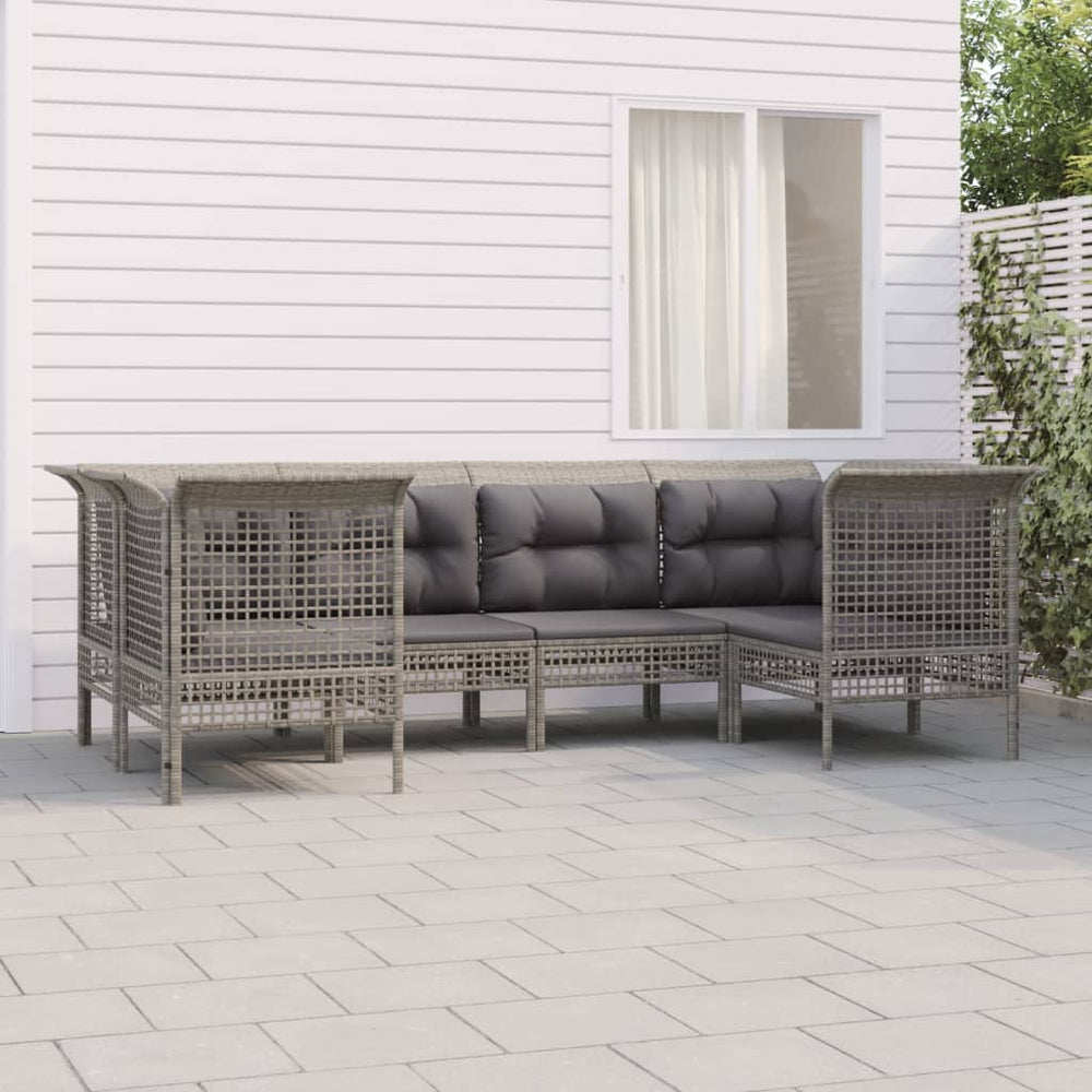 6-delige Loungeset met kussens poly rattan grijs MeubelReus