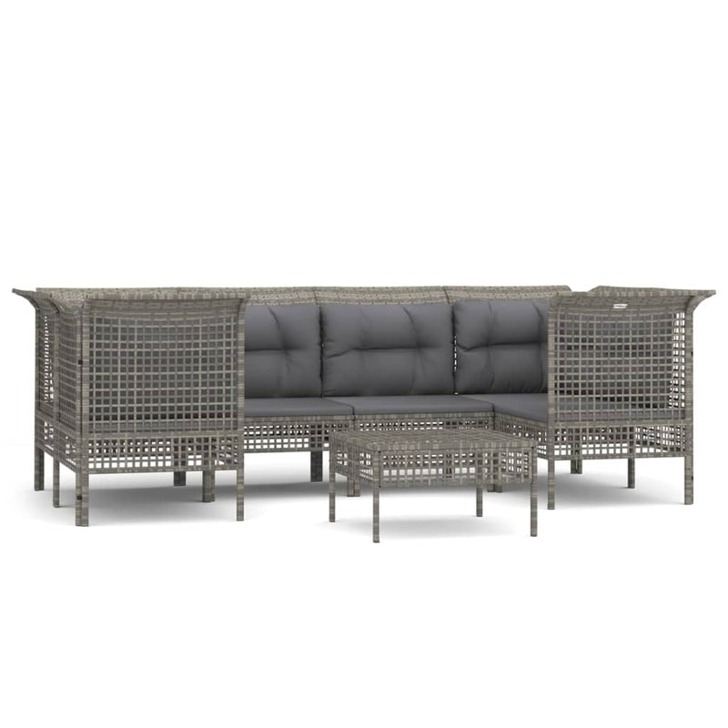 7-delige Loungeset met kussens poly rattan grijs MeubelReus
