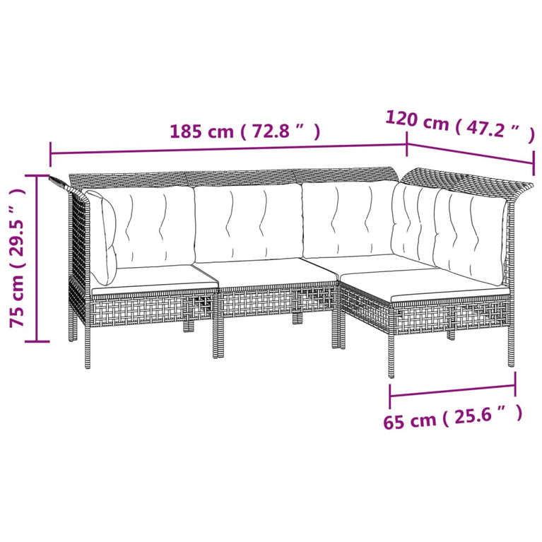 7-delige Loungeset met kussens poly rattan grijs MeubelReus