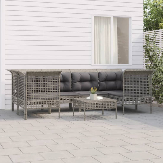 7-delige Loungeset met kussens poly rattan grijs MeubelReus