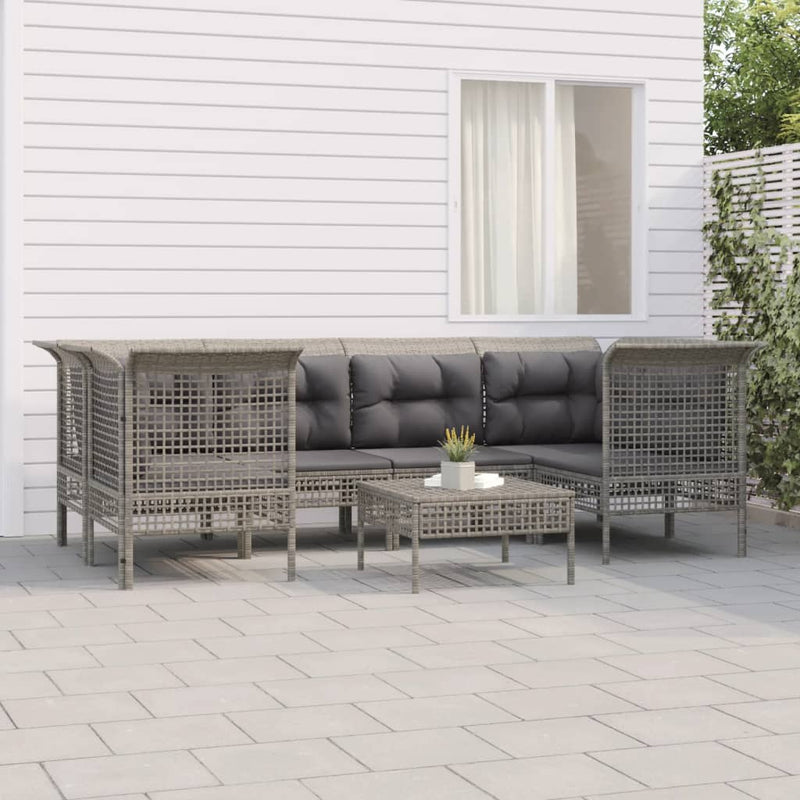 7-delige Loungeset met kussens poly rattan grijs MeubelReus