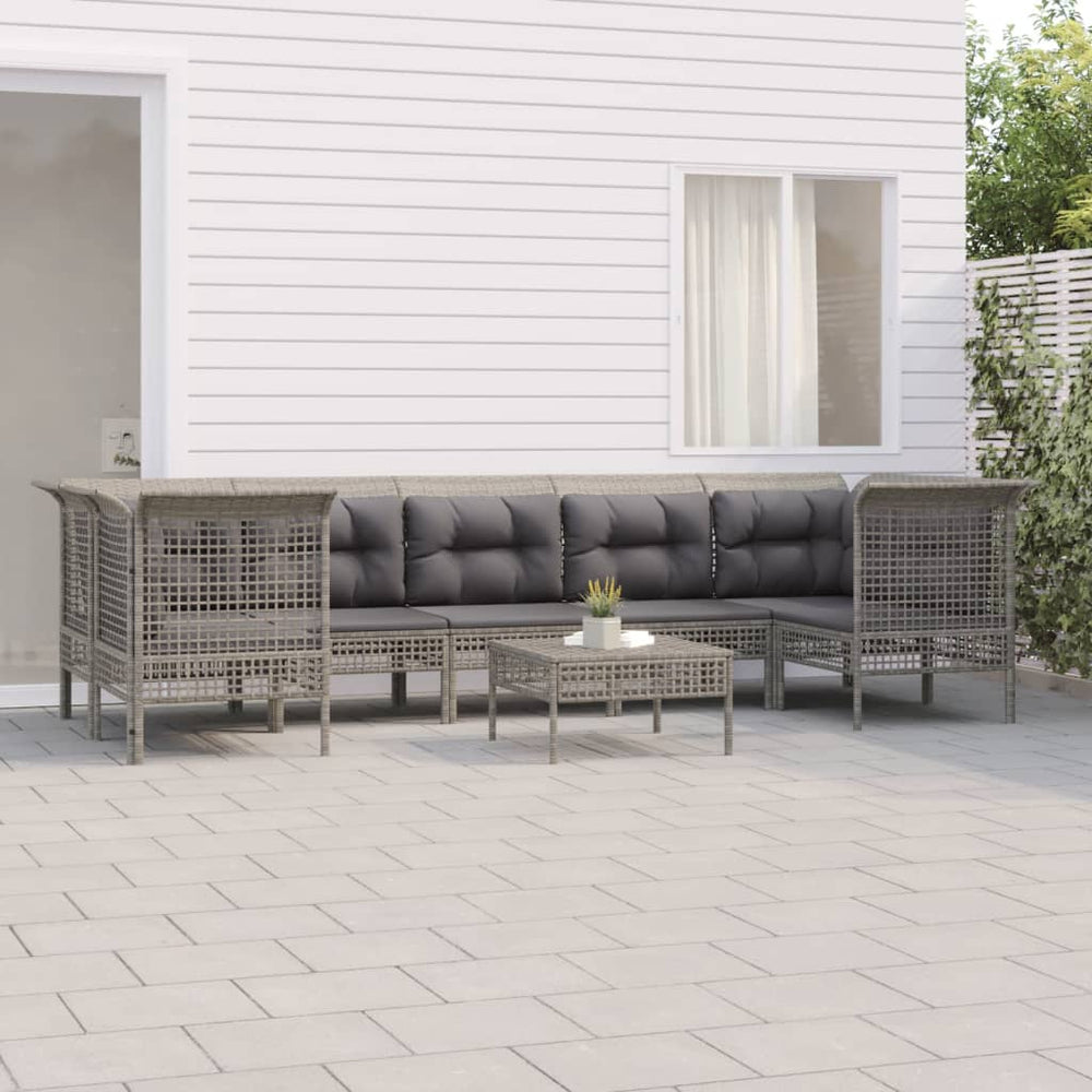 8-delige Loungeset met kussens poly rattan grijs MeubelReus