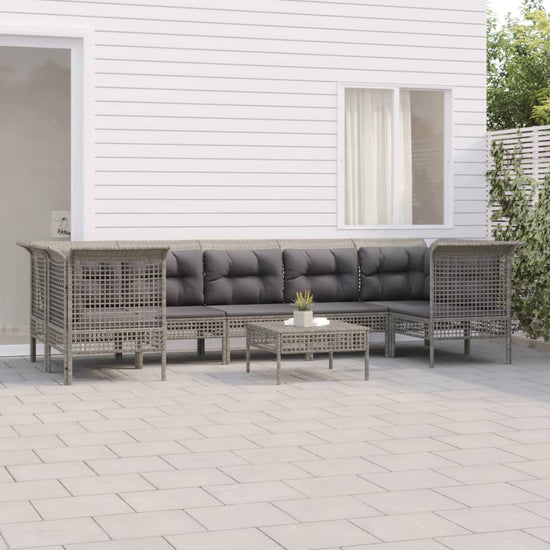8-delige Loungeset met kussens poly rattan grijs MeubelReus