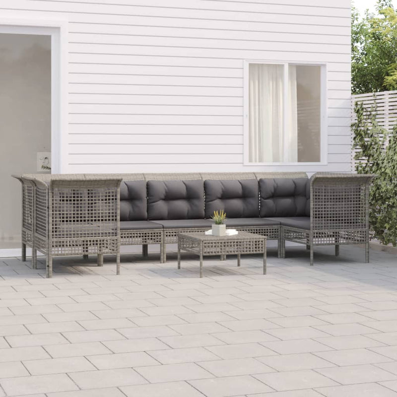 8-delige Loungeset met kussens poly rattan grijs MeubelReus