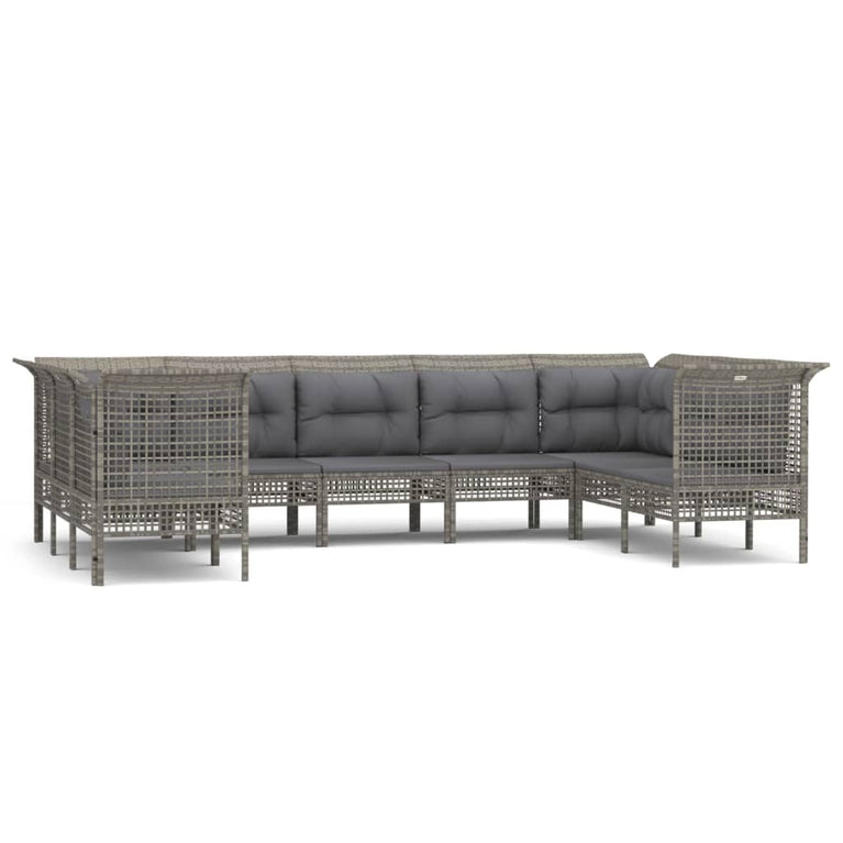 9-delige Loungeset met kussens poly rattan grijs MeubelReus