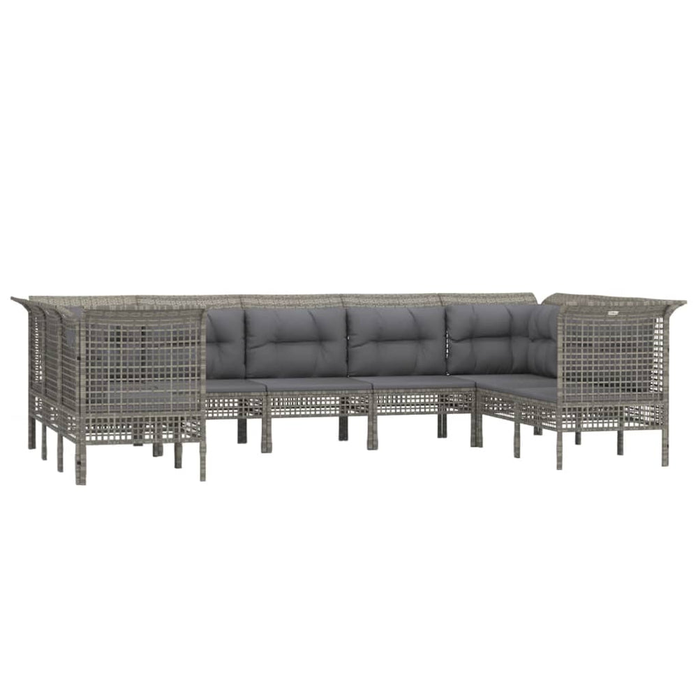 9-delige Loungeset met kussens poly rattan grijs MeubelReus