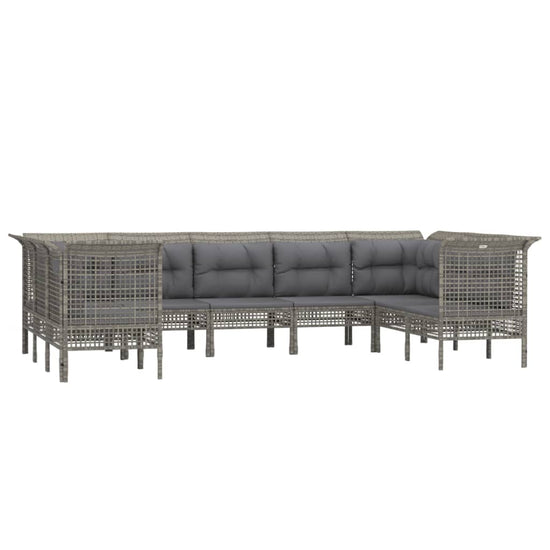 9-delige Loungeset met kussens poly rattan grijs MeubelReus