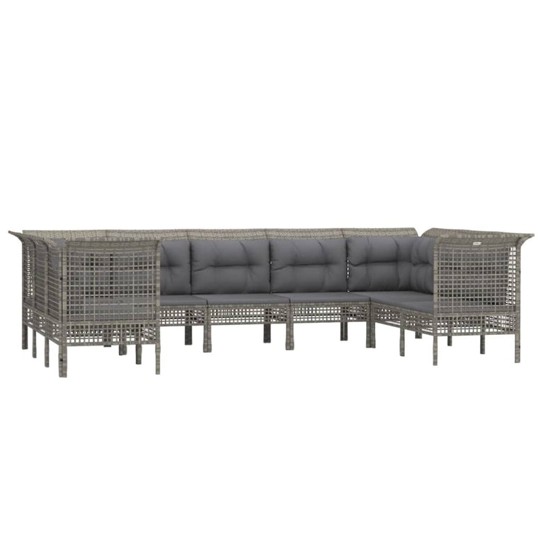 9-delige Loungeset met kussens poly rattan grijs MeubelReus