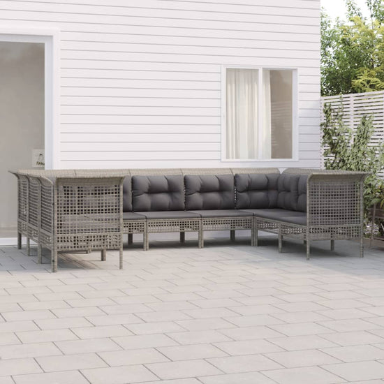 9-delige Loungeset met kussens poly rattan grijs MeubelReus