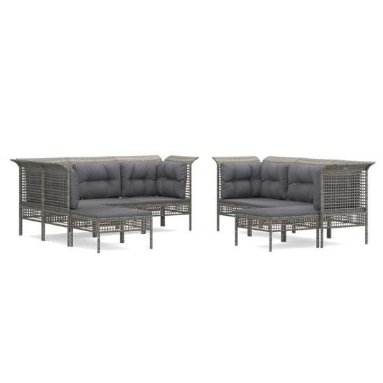 9-delige Loungeset met kussens poly rattan grijs MeubelReus