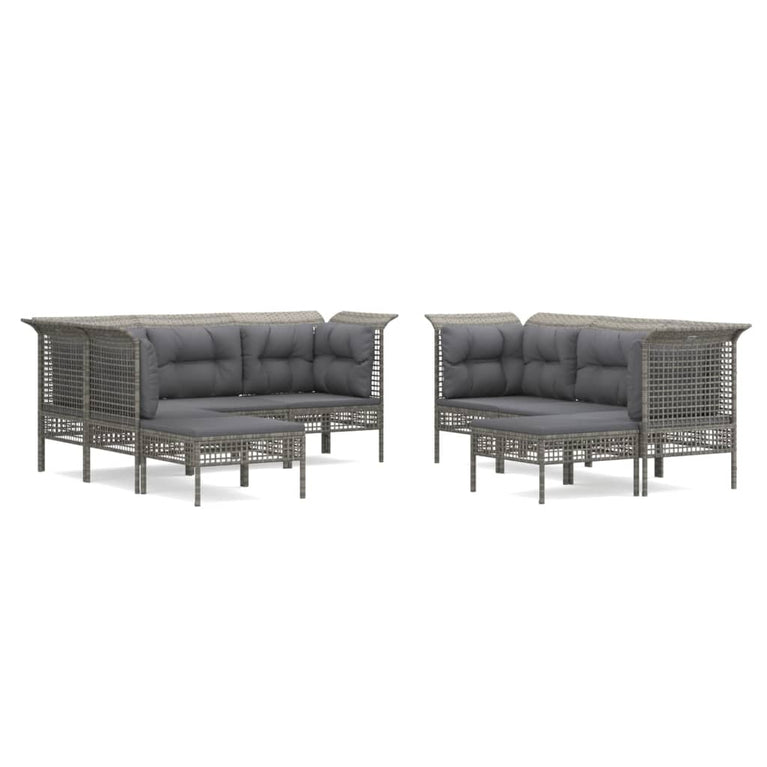 9-delige Loungeset met kussens poly rattan grijs MeubelReus