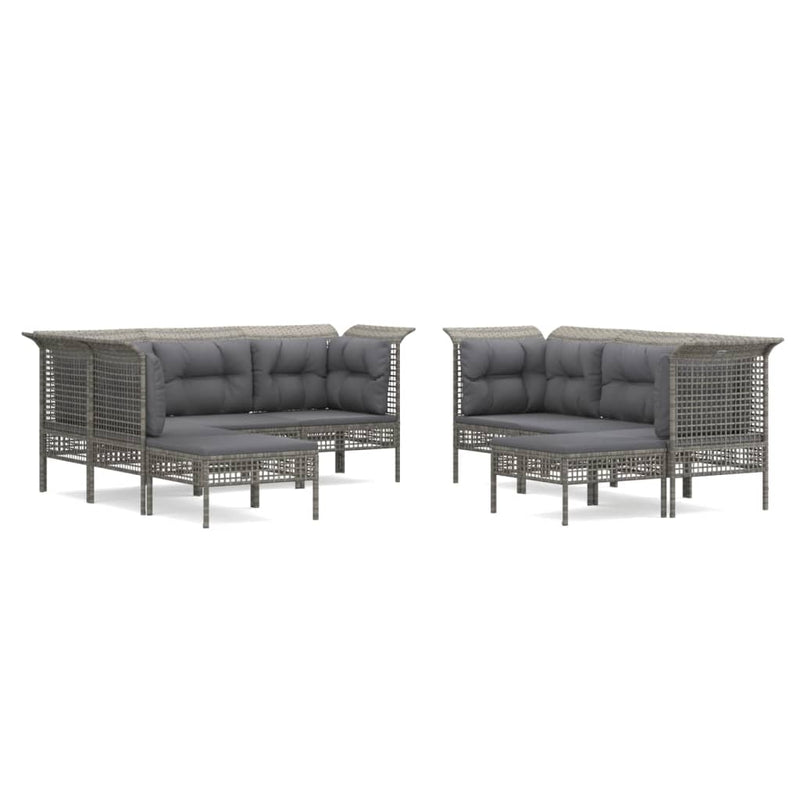 9-delige Loungeset met kussens poly rattan grijs MeubelReus