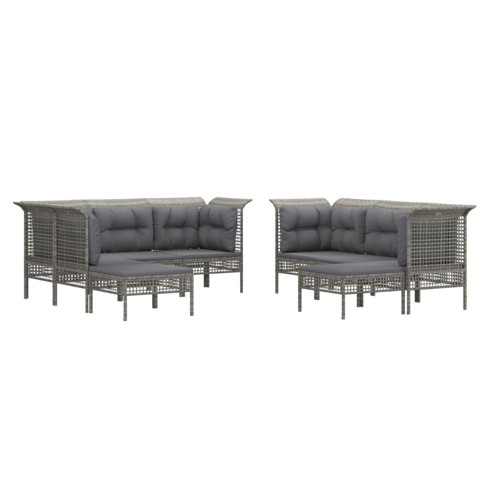 9-delige Loungeset met kussens poly rattan grijs MeubelReus