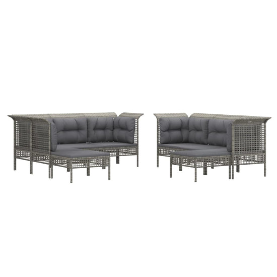 9-delige Loungeset met kussens poly rattan grijs MeubelReus