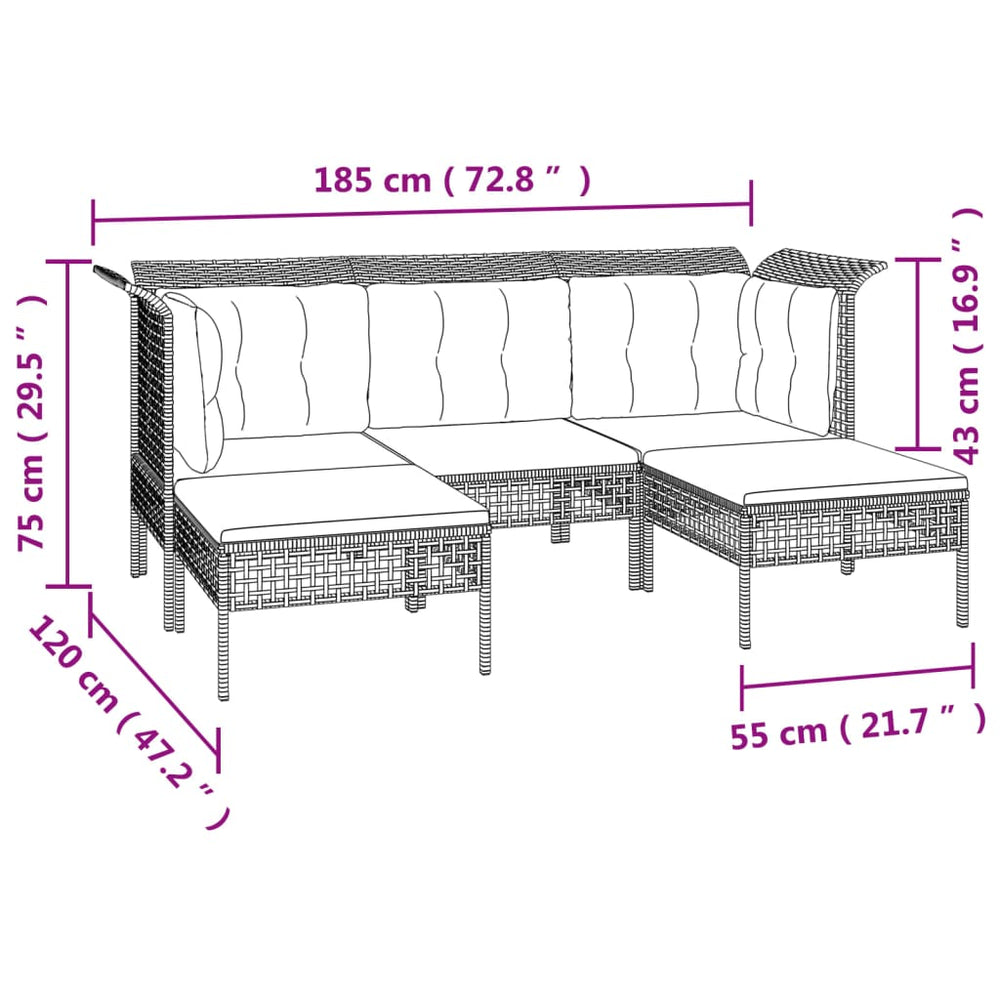 9-delige Loungeset met kussens poly rattan grijs MeubelReus