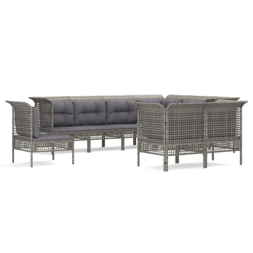 9-delige Loungeset met kussens poly rattan grijs MeubelReus