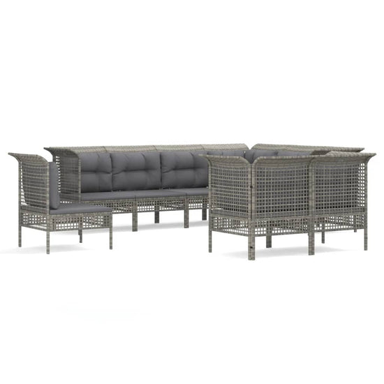 9-delige Loungeset met kussens poly rattan grijs MeubelReus