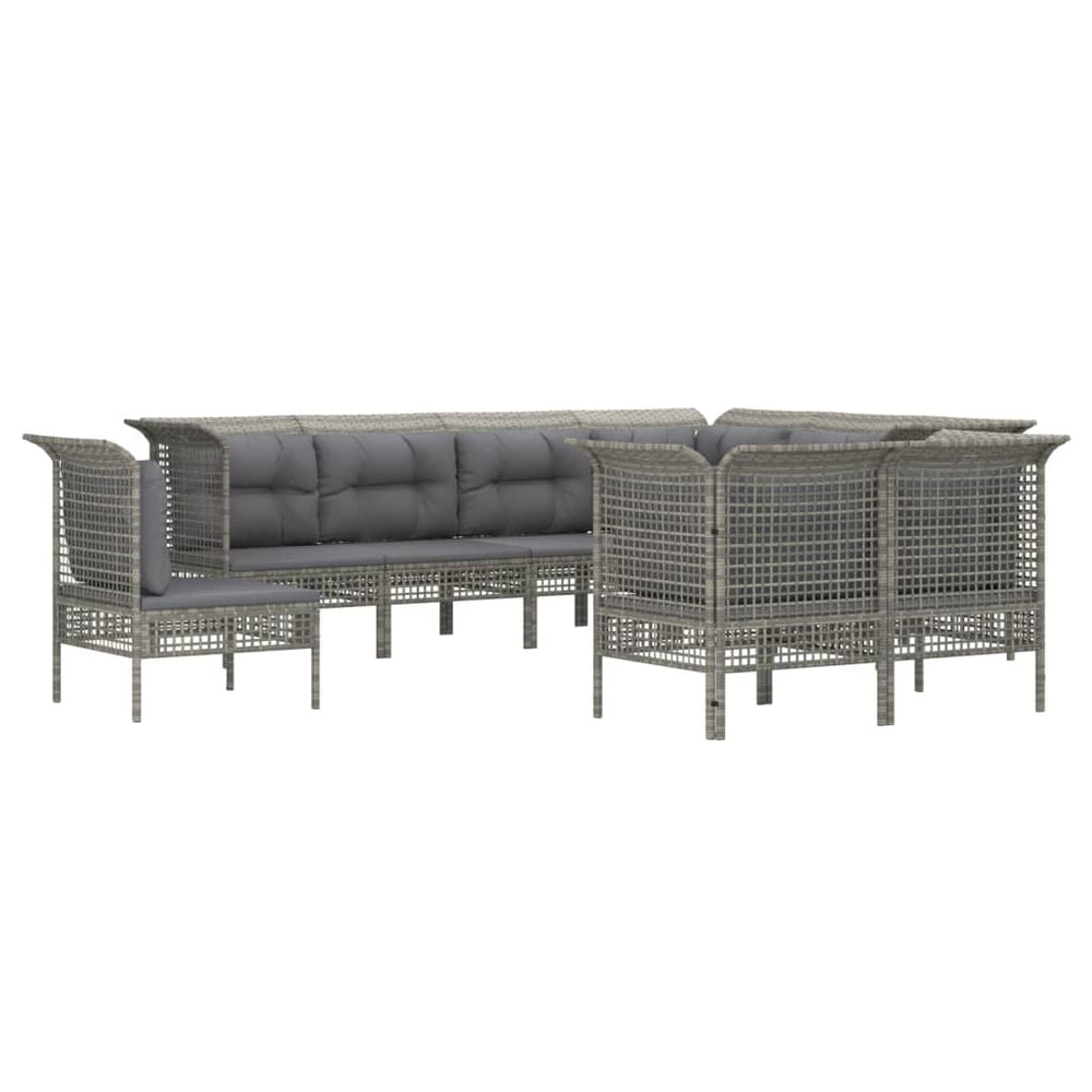 9-delige Loungeset met kussens poly rattan grijs MeubelReus