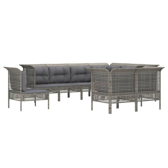 9-delige Loungeset met kussens poly rattan grijs MeubelReus