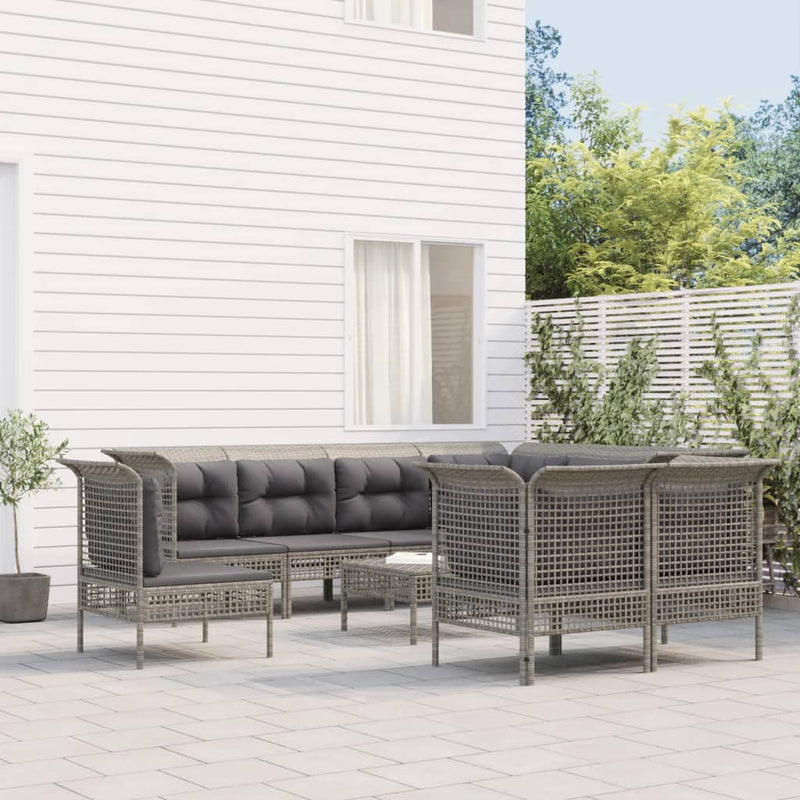 9-delige Loungeset met kussens poly rattan grijs MeubelReus