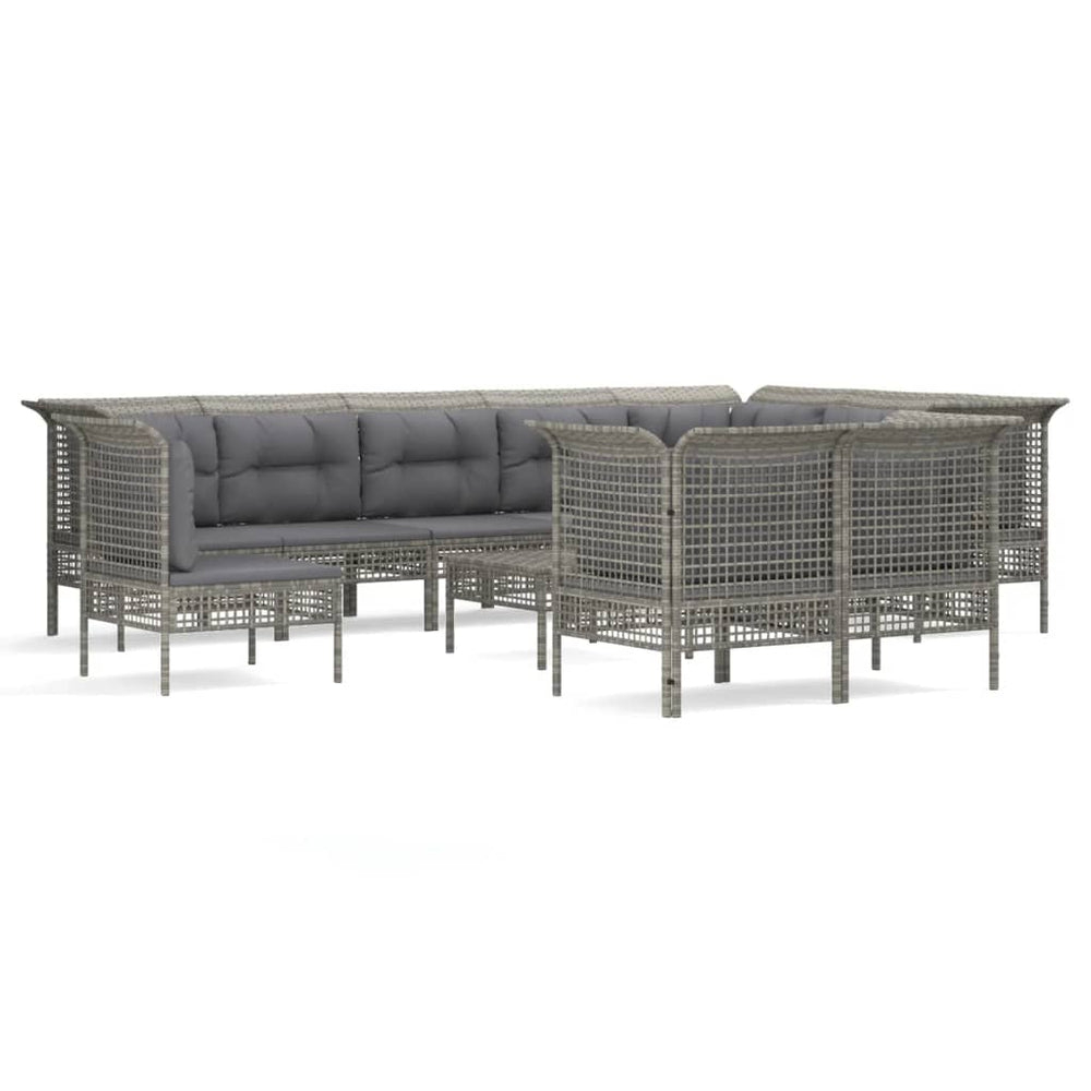 11-delige Loungeset met kussens poly rattan grijs MeubelReus