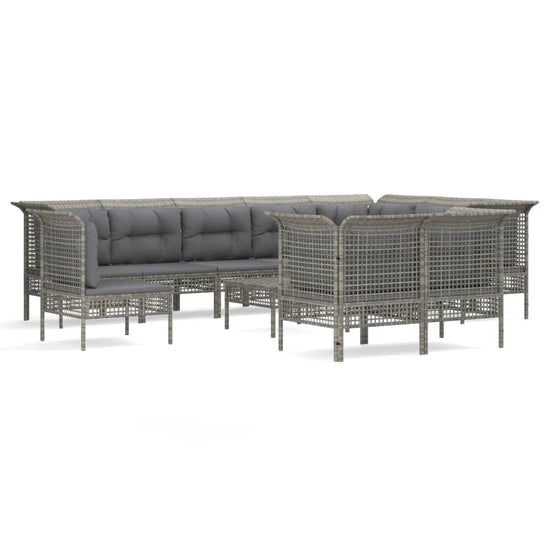 11-delige Loungeset met kussens poly rattan grijs MeubelReus