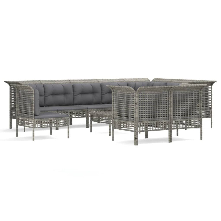 11-delige Loungeset met kussens poly rattan grijs MeubelReus