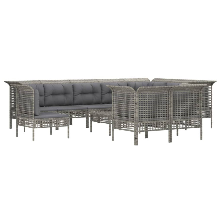 11-delige Loungeset met kussens poly rattan grijs MeubelReus
