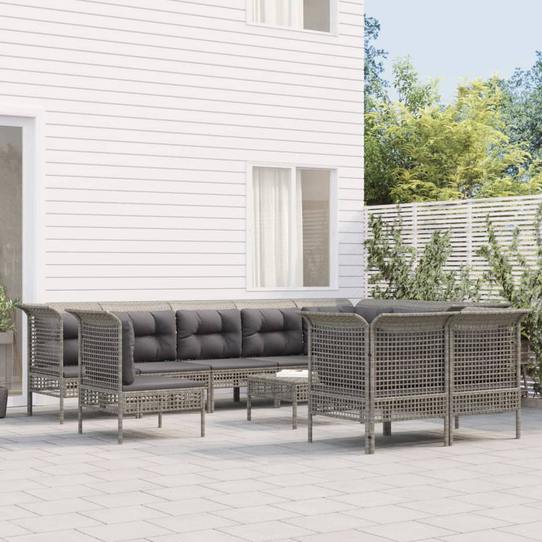 11-delige Loungeset met kussens poly rattan grijs MeubelReus