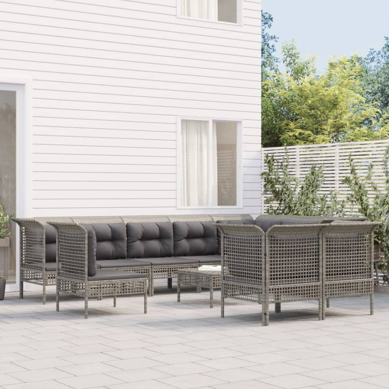 11-delige Loungeset met kussens poly rattan grijs MeubelReus