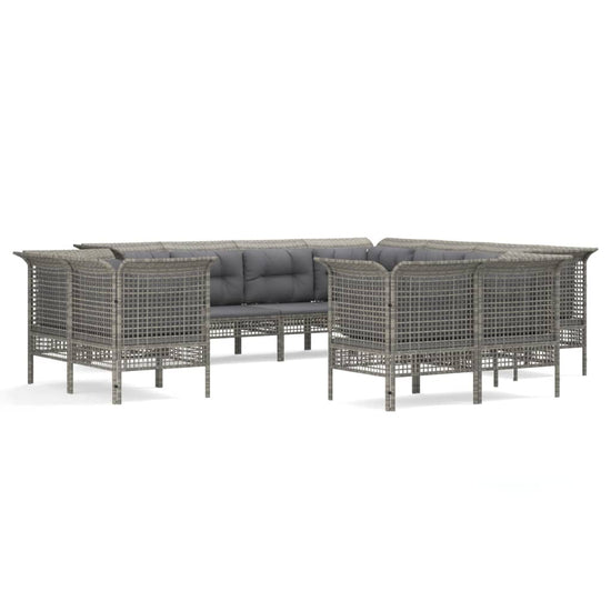 11-delige Loungeset met kussens poly rattan grijs MeubelReus